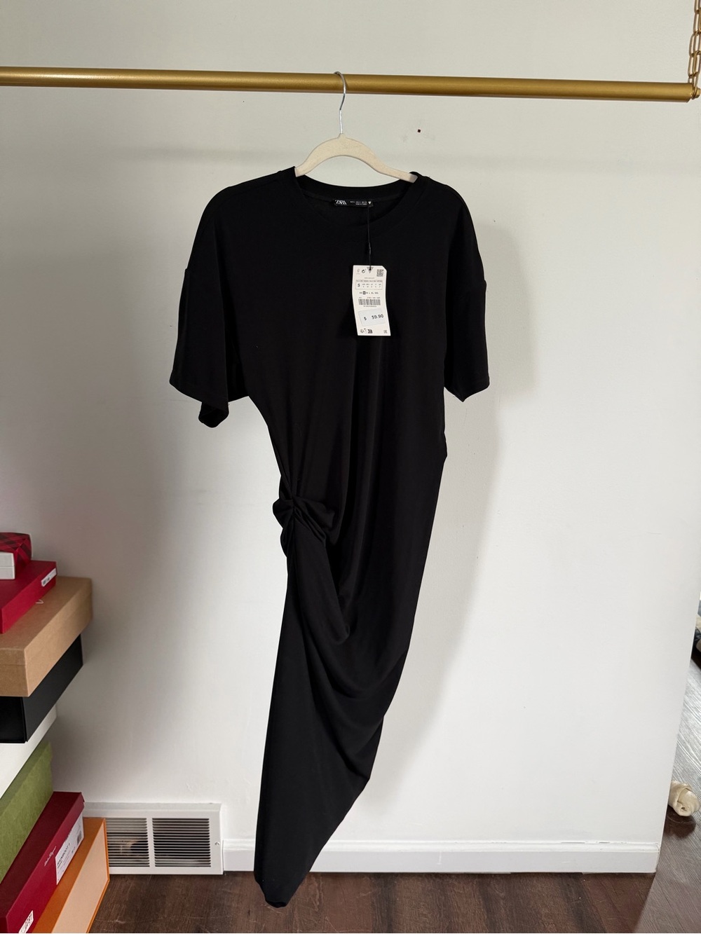 Black ruched Detail Short Sleeve Dress